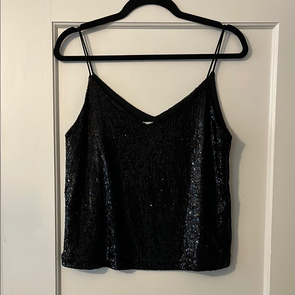 Mango Black Sequin Camisole Top